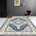 Moroccan living room rug in blue medallion floral pattern rug polyester stain-resistant non-slip rug