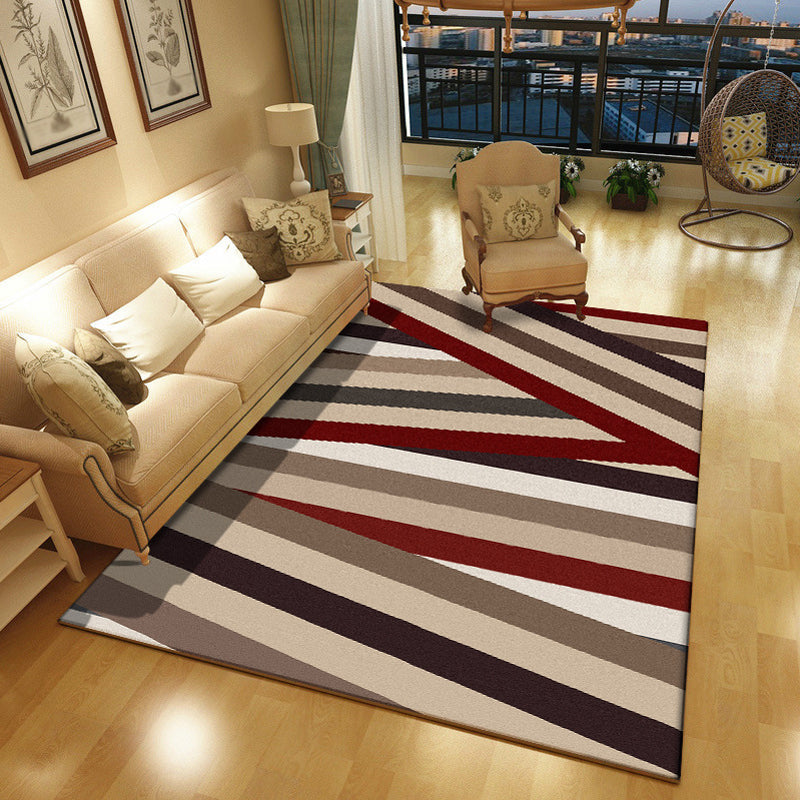 Novelty living room rug in brown with geometric stripe design rug polyester non-slip backing washable rug