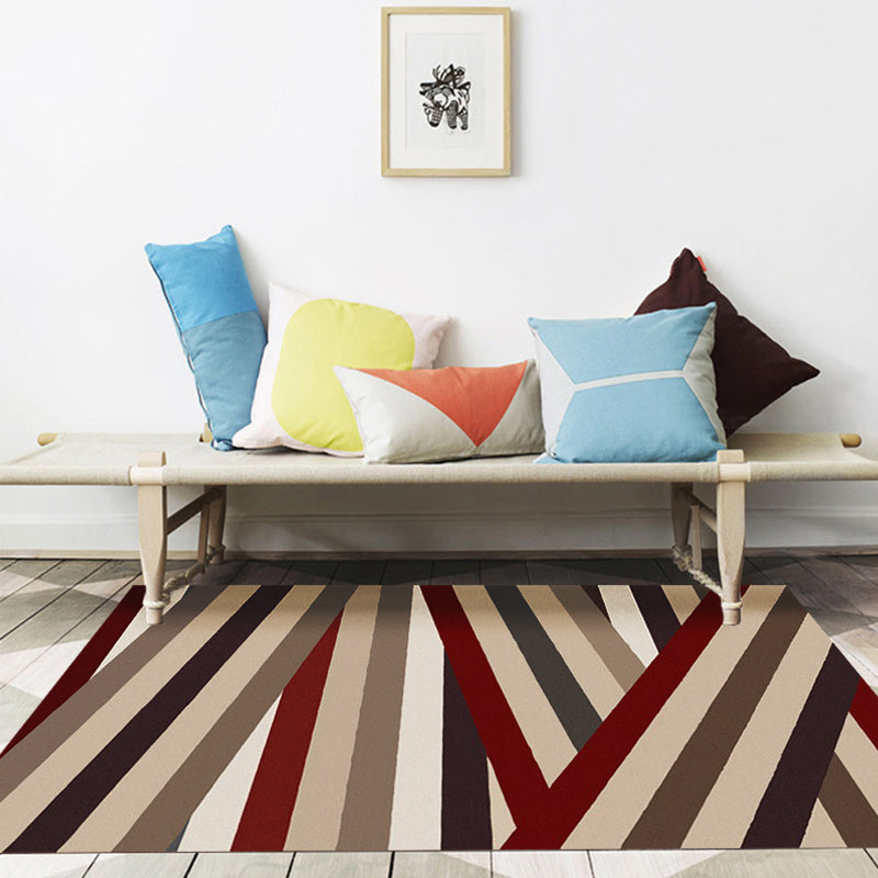 Novelty living room rug in brown with geometric stripe design rug polyester non-slip backing washable rug