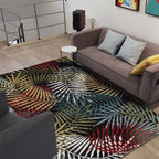 Black Bedroom Carpet Vintage Botanical Leaf Pattern Area Rug Polyester Pet-Friendly Washable Rug
