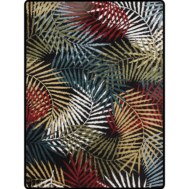 Black Bedroom Carpet Vintage Botanical Leaf Pattern Area Rug Polyester Pet-Friendly Washable Rug