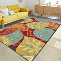 Red and Yellow Bedroom Carpet Vintage Botanical Leaf Pattern Carpet Polyester Anti-Slip Backing Carpet
