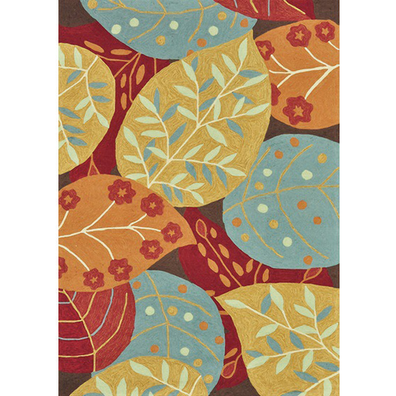 Red and Yellow Bedroom Carpet Vintage Botanical Leaf Pattern Carpet Polyester Anti-Slip Backing Carpet