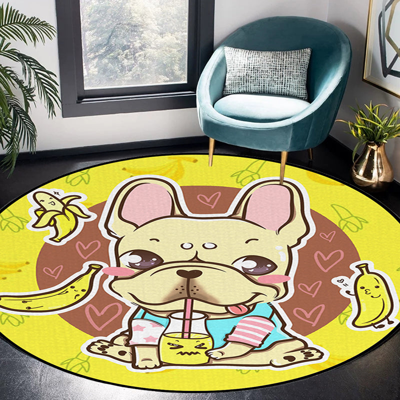 Beautiful children's carpet in pink and yellow animal dog banana balloon pattern carpet polyester washable carpet for the children's room