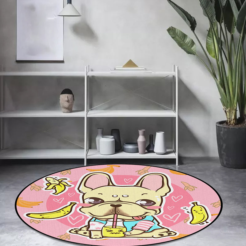 Beautiful children's carpet in pink and yellow animal dog banana balloon pattern carpet polyester washable carpet for the children's room