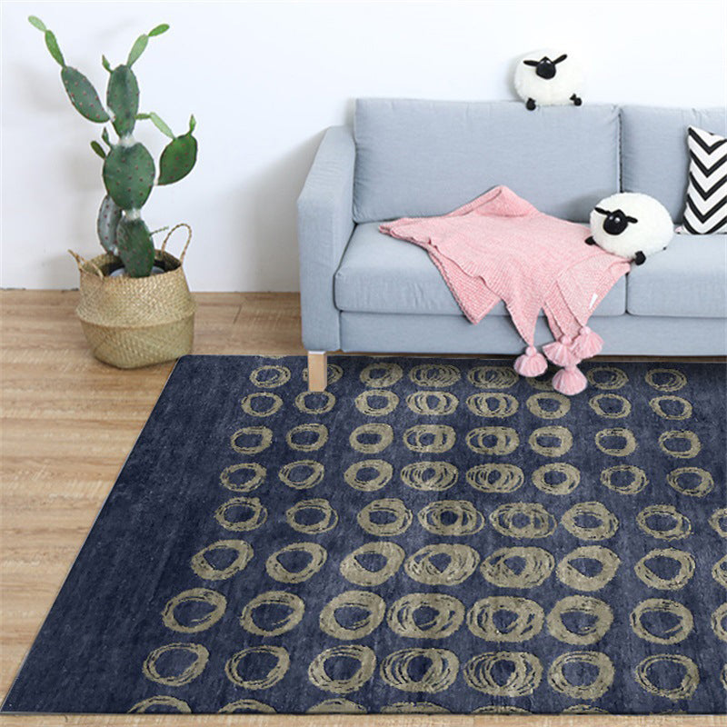 Novelty Living Room Rug in Blue Geometric Circle Print Rug Polyester Non-Slip Back Washable Area Rug