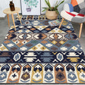 Southwestern living room rug in blue tribal print rug polyester stain-resistant non-slip area rug