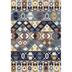 Southwestern living room rug in blue tribal print rug polyester stain-resistant non-slip area rug
