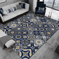Blue Bedroom Rug Moroccan Flower Square Pattern Rug Polyester Non-Slip Back Rug