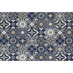 Blue Bedroom Rug Moroccan Flower Square Pattern Rug Polyester Non-Slip Back Rug