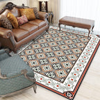 Persian Moroccan Carpet in Brown Geometric Floral Pattern Carpet Polyester Anti-Slip Back Carpet for Home Decoration