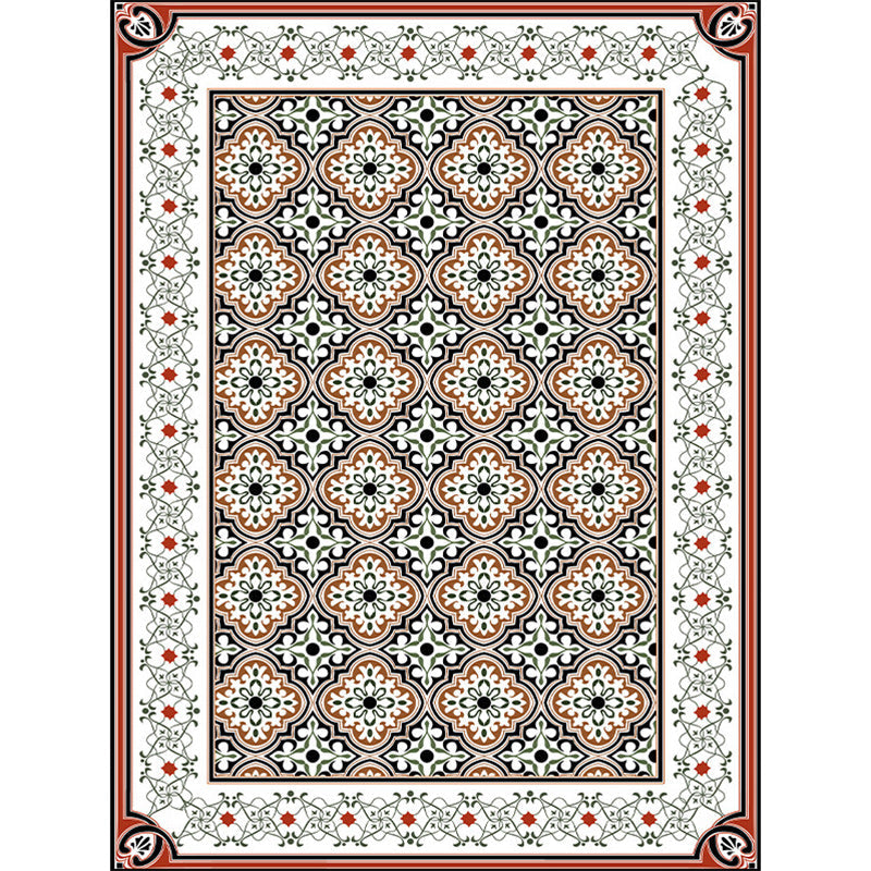 Persian Moroccan Carpet in Brown Geometric Floral Pattern Carpet Polyester Anti-Slip Back Carpet for Home Decoration