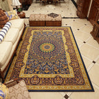Moroccan Living Room Rug in Blue and Brown Medallion Floral Pattern Print Rug Polyester Pet-Friendly Rug