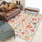 Vintage Floral Pattern Rug Pink Polyester Rug Machine Washable Non-Slip Rug for Bedroom