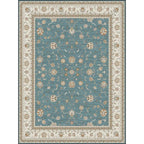 Blue and Khaki Classic Rug Polyester Floral Pattern Rug Washable Non-Slip Back Rug for Living Room