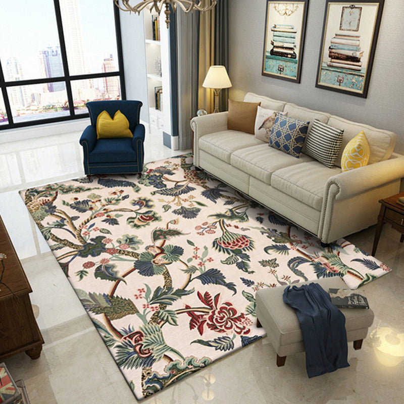 Light Yellow Vintage Carpet Polyester Flower and Leaf Pattern Carpet Washable Non-Slip Background Carpet for Living Room