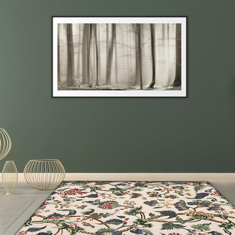 Light Yellow Vintage Carpet Polyester Flower and Leaf Pattern Carpet Washable Non-Slip Background Carpet for Living Room