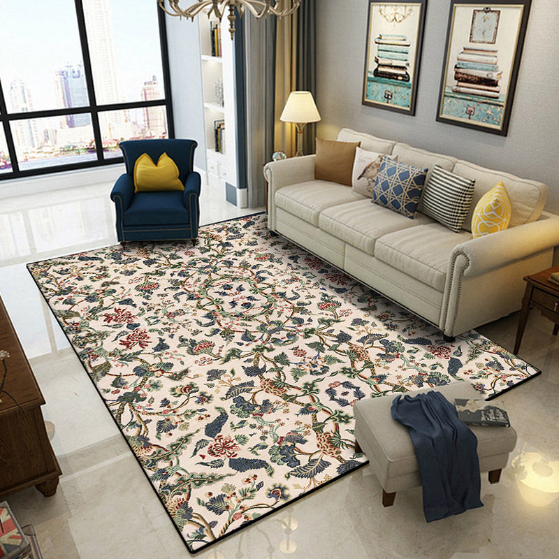 Retro Floral Pattern Carpet Light Yellow Classic Carpet Polyester Washable Non-Slip Back Carpet for Living Room