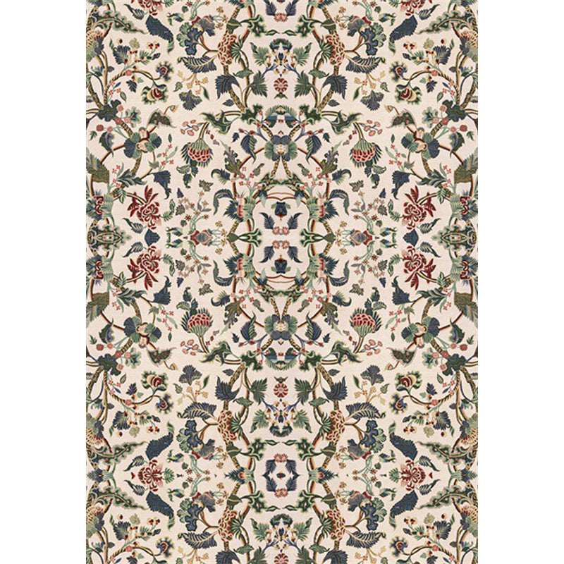 Retro Floral Pattern Carpet Light Yellow Classic Carpet Polyester Washable Non-Slip Back Carpet for Living Room