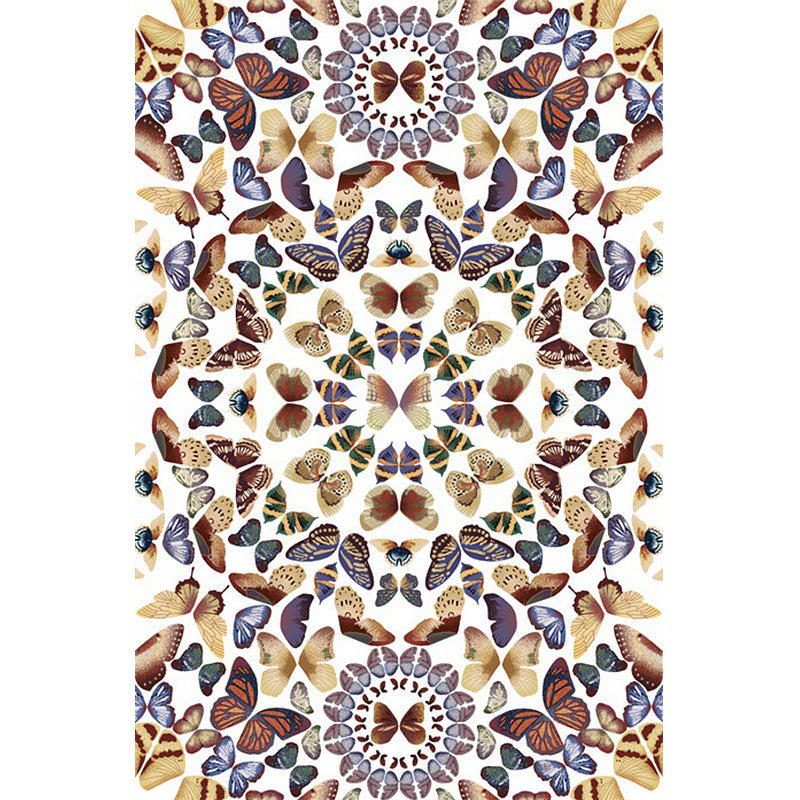 Black and White Vintage Carpet Polyester Butterfly Pattern Carpet Washable Non-Slip Back Carpet for Living Room