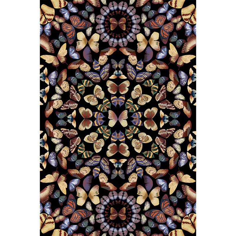 Black and White Vintage Carpet Polyester Butterfly Pattern Carpet Washable Non-Slip Back Carpet for Living Room
