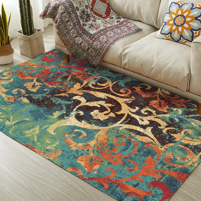 Classic paisley pattern rug Green and Orange Polyester rug Machine washable Non-slip carpet for the bedroom