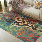 Classic paisley pattern rug Green and Orange Polyester rug Machine washable Non-slip carpet for the bedroom