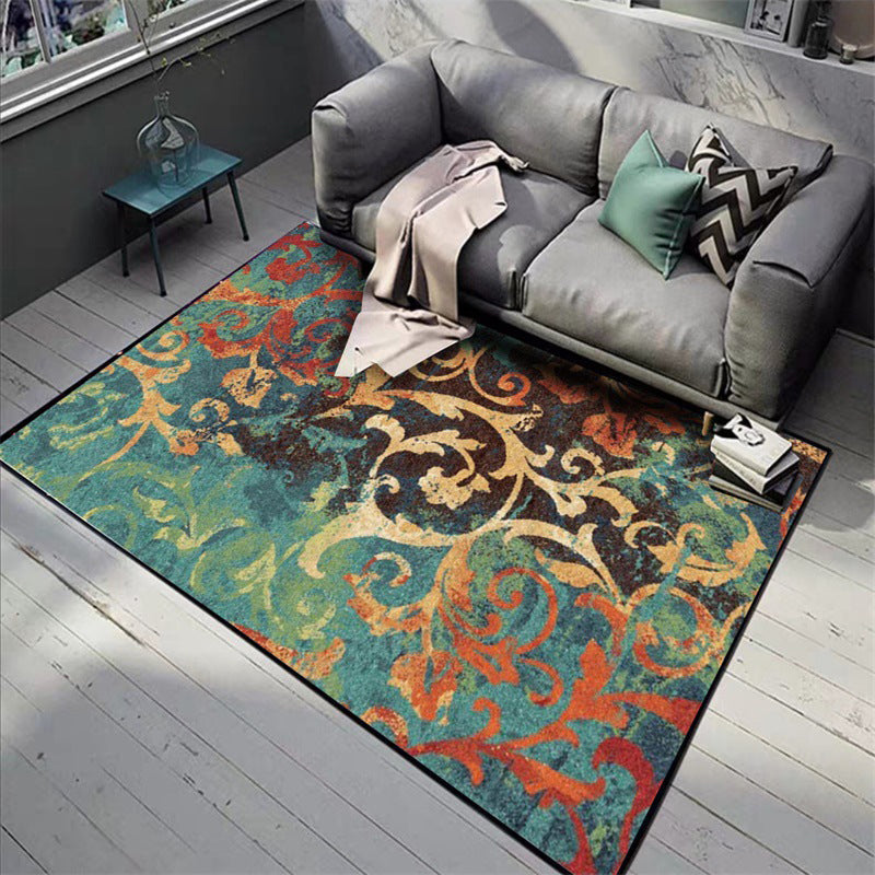 Classic paisley pattern rug Green and Orange Polyester rug Machine washable Non-slip carpet for the bedroom