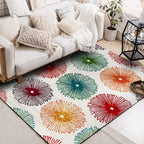 White multicolor contemporary rug polyester radial pattern rug washable non-slip backing rug for the living room