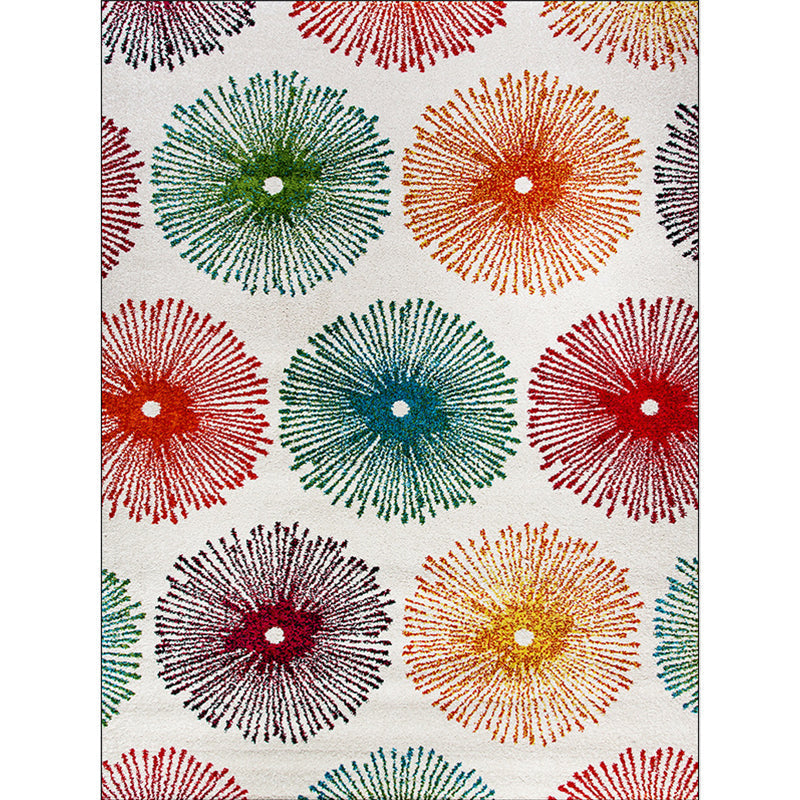 White multicolor contemporary rug polyester radial pattern rug washable non-slip backing rug for the living room
