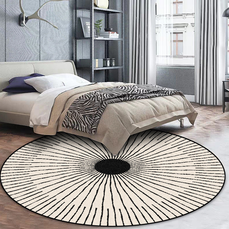 Unique Radial Pattern Rug Apricot Modern Rug Polyester Washable Non-Slip Back Rug for Bedroom