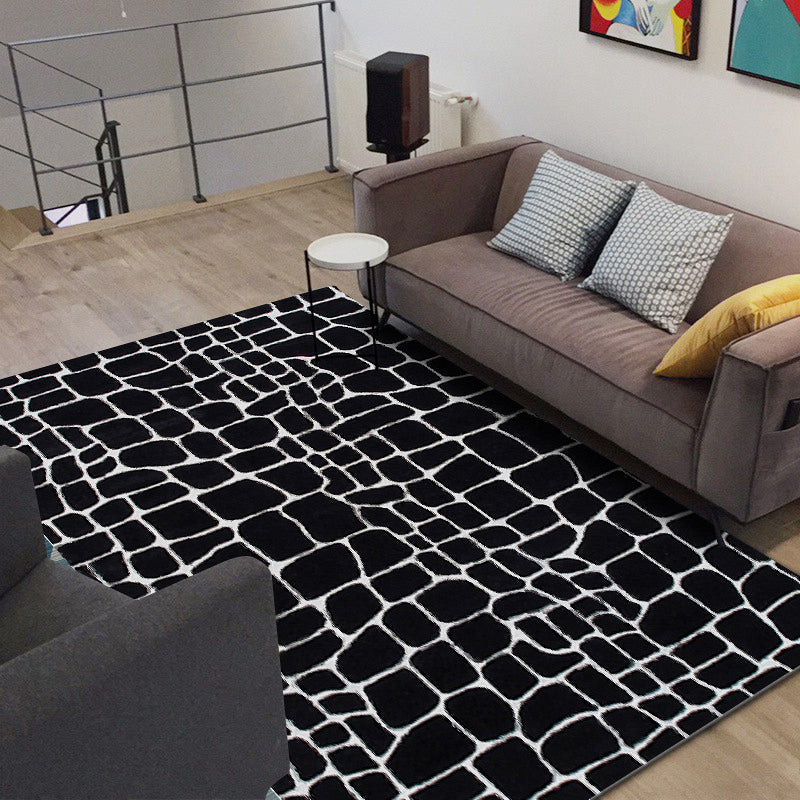 Black and White Contemporary Rug Polyester Crocodile Pattern Rug Washable Non-Slip Backing Carpet for Living Room