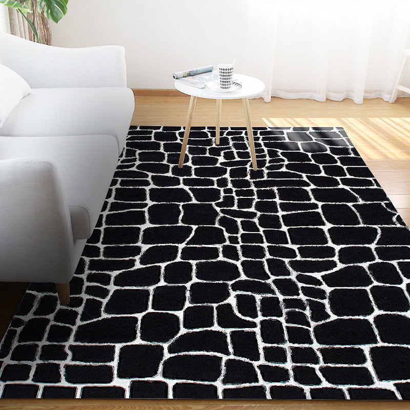 Black and White Contemporary Rug Polyester Crocodile Pattern Rug Washable Non-Slip Backing Carpet for Living Room