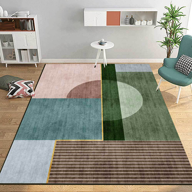 Simple Color Block Carpet Multicolor Nordic Carpet Polyester Washable Non-Slip Back Area Rug for Living Room