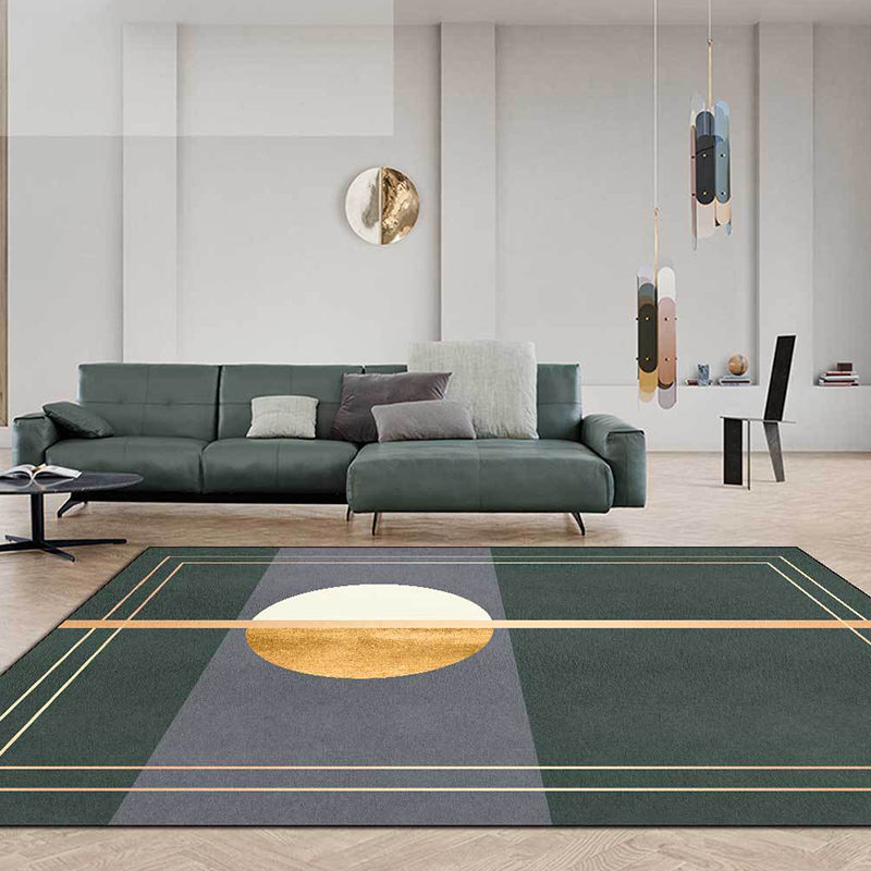 Green and Gray Novelty Rug Polyester Abstract Rug Washable Non-Slip Back Rug for Living Room