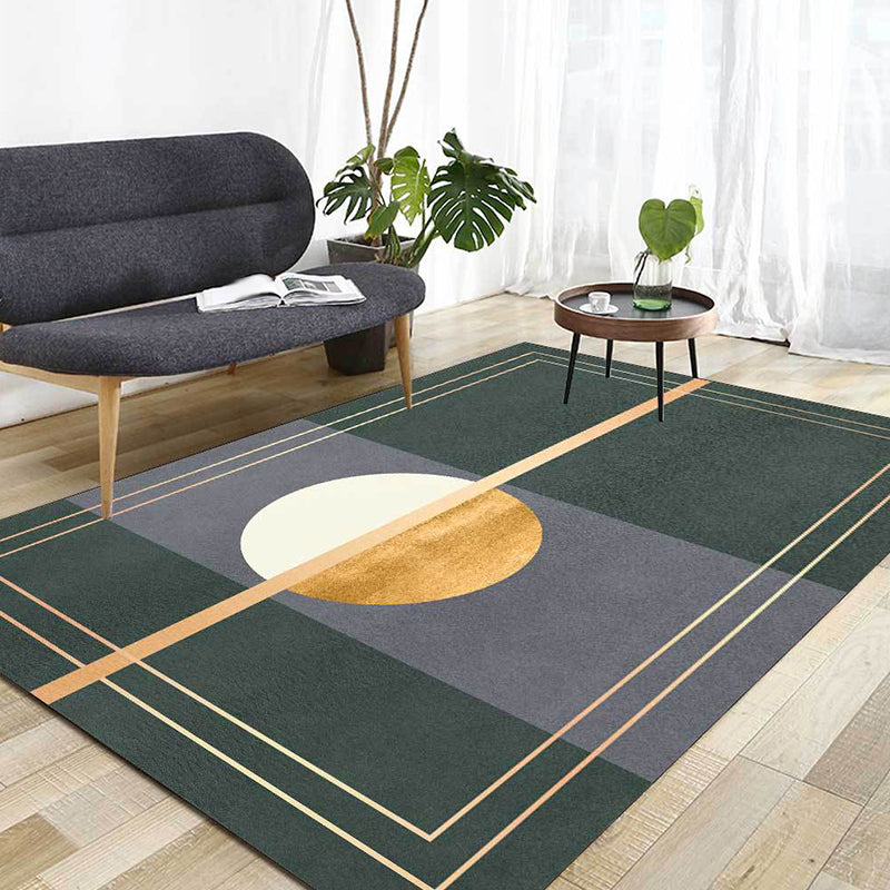 Green and Gray Novelty Rug Polyester Abstract Rug Washable Non-Slip Back Rug for Living Room