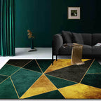 Simple geometric pattern rug green and golden Nordic rug polyester washable non-slip back rug for living room