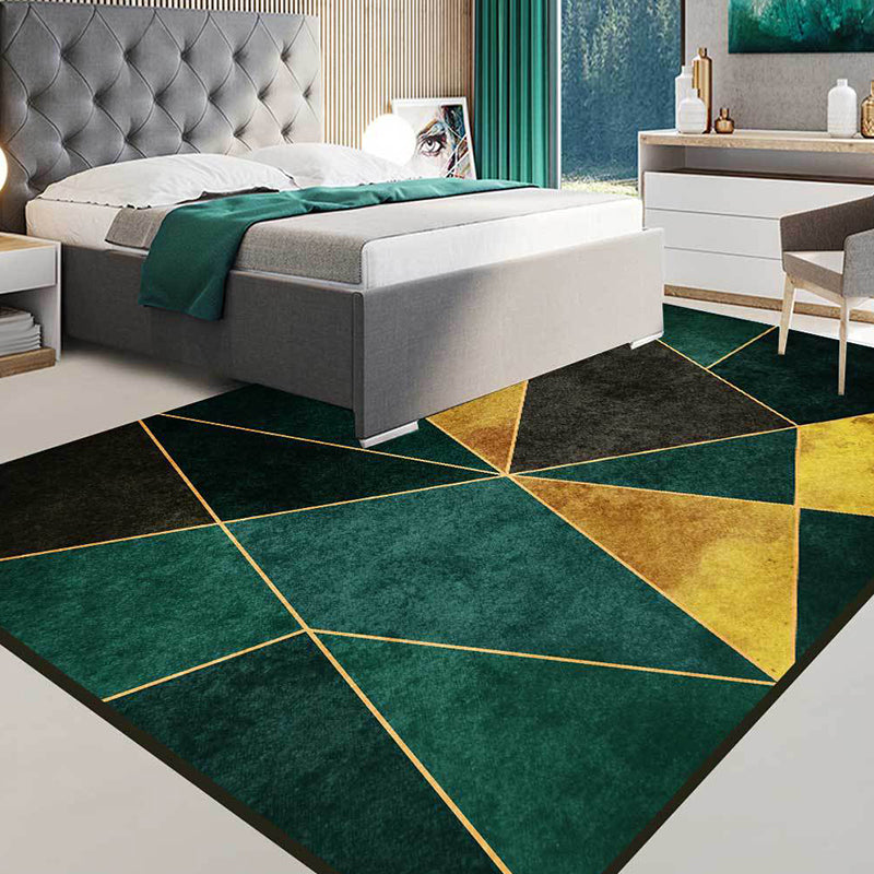 Simple geometric pattern rug green and golden Nordic rug polyester washable non-slip back rug for living room