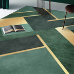 Nordic geometric patterned carpet green and golden polyester carpet machine washable non-slip carpet for the bedroom