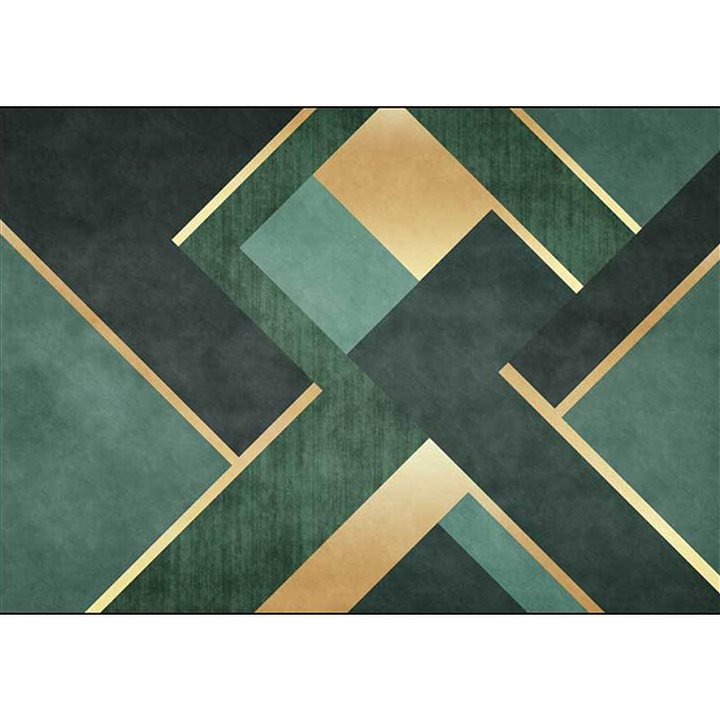 Nordic geometric patterned carpet green and golden polyester carpet machine washable non-slip carpet for the bedroom