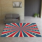 Contemporary radially symmetrical carpet with star blue and red polyester machine washable non-slip rug for the bedroom