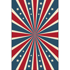 Contemporary radially symmetrical carpet with star blue and red polyester machine washable non-slip rug for the bedroom