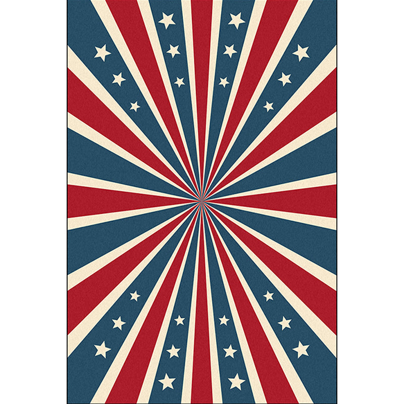 Contemporary radially symmetrical carpet with star blue and red polyester machine washable non-slip rug for the bedroom