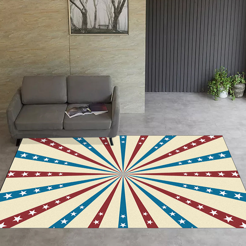Beige and Blue Modern Rug Polyester Radial and Star Pattern Rug Washable Non-Slip Backing Rug for Living Room
