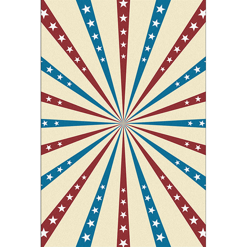 Beige and Blue Modern Rug Polyester Radial and Star Pattern Rug Washable Non-Slip Backing Rug for Living Room