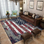 Red and Blue Modern Rug Polyester USA Flag Pattern Rug Washable Non-slip Backing Rug for Living Room