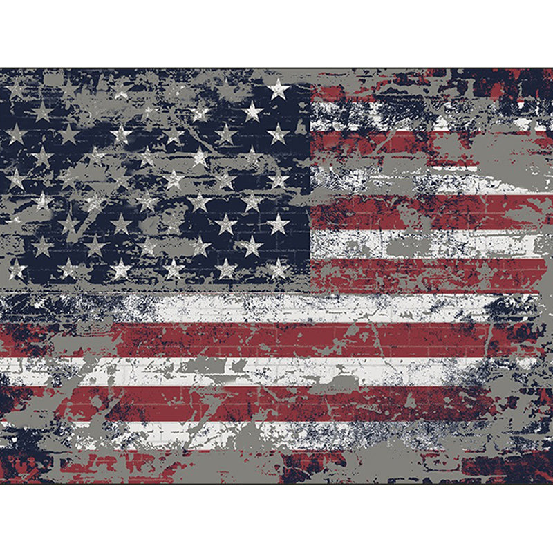 Red and Blue Modern Rug Polyester USA Flag Pattern Rug Washable Non-slip Backing Rug for Living Room