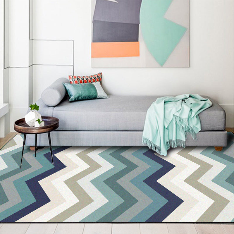 Blue Bedroom Carpet New Arrival Geometric Wave Pattern Carpet Polyester Stain Resistant Carpet