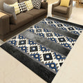 Southwest Living Room Rug in Black and Blue Geometric Diamond Pattern Rug Polyester Non-Slip Rug