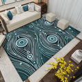 Southwest Living Room Rug in White and Blue Circle Line Print Rug Polyester Stain Resistant Area Rug